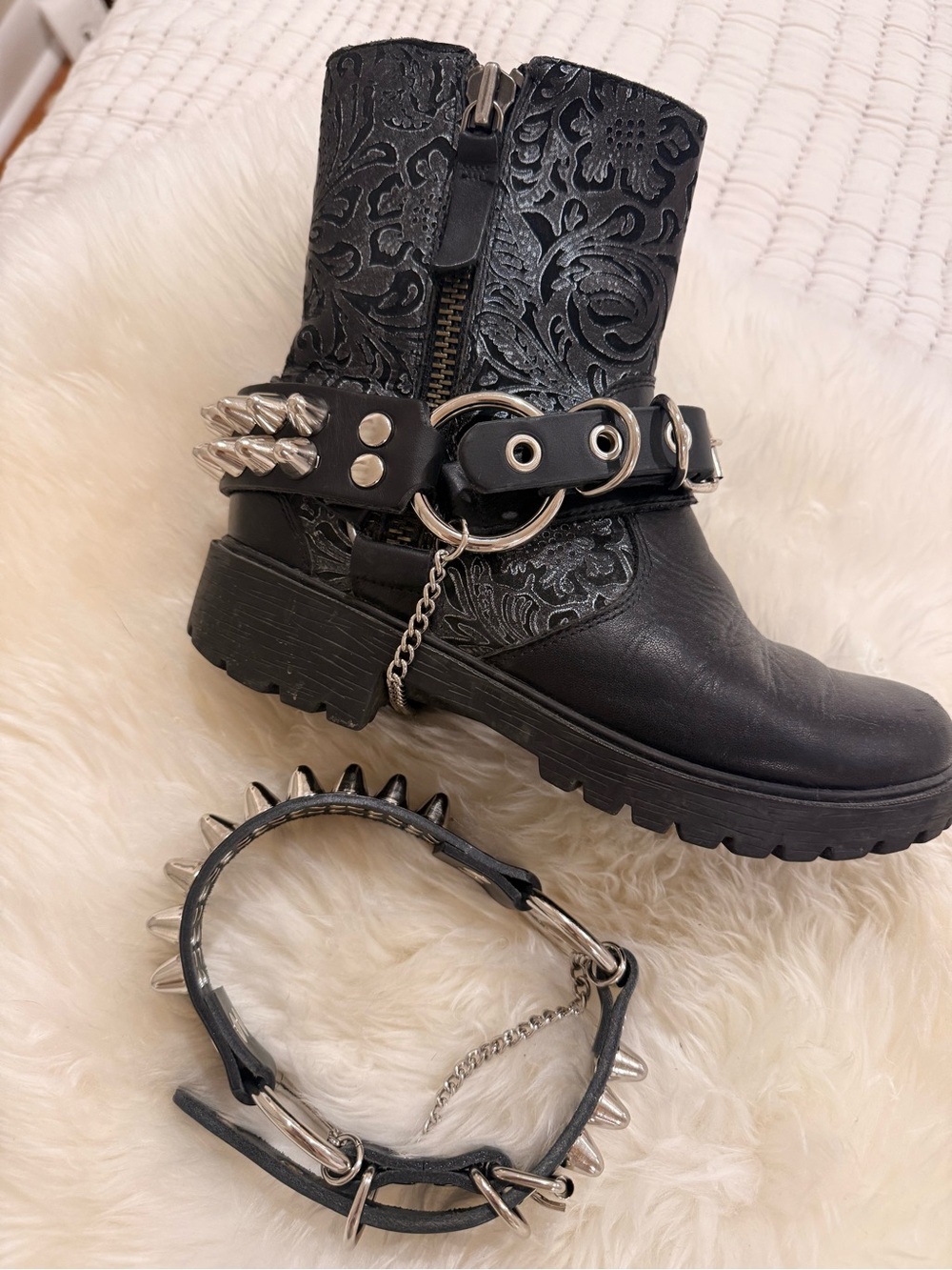 Leather Bootstraps anklets black leather metal studs nwot 80s punk - Picture 7 of 9